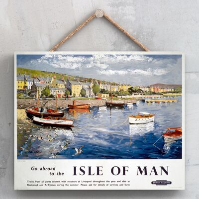 P0102 - Poster della ferrovia nazionale originale del porto dell'Isola di Man su una targa con decorazioni vintage