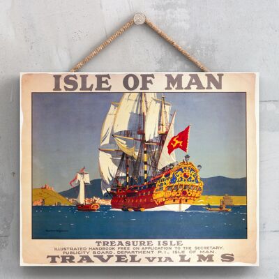 P0103 - Isle Of Man Treasure Isle Poster originale della National Railway su una targa con decorazioni vintage