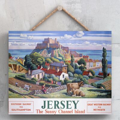 P0105 - Jersey Sunny Channel Original National Railway Poster auf einer Plakette im Vintage-Dekor