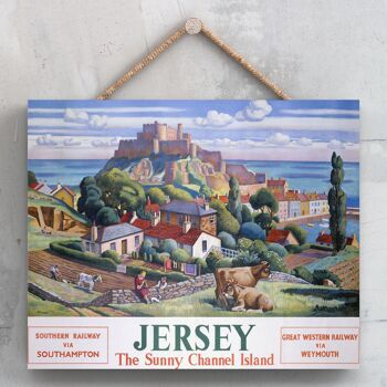 P0105 - Jersey Sunny Channel Affiche originale des chemins de fer nationaux sur une plaque décor vintage 1