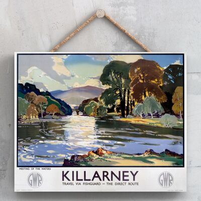 P0106 - Póster de Killarney Meeting Of Waters National Railway original en una placa de decoración vintage