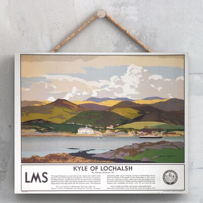 P0107 - Poster originale della National Railway di Kyle Of Lochalsh su una targa con decorazioni vintage