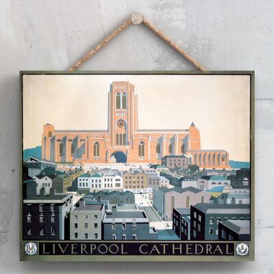P0111 - Liverpool Cathedral Original National Railway Poster auf einer Plakette im Vintage-Dekor