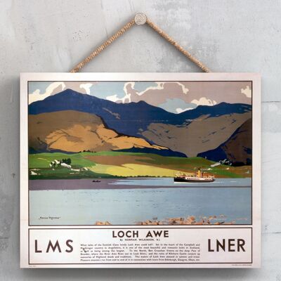 P0114 - Affiche originale du chemin de fer national du Loch Awe sur une plaque décor vintage