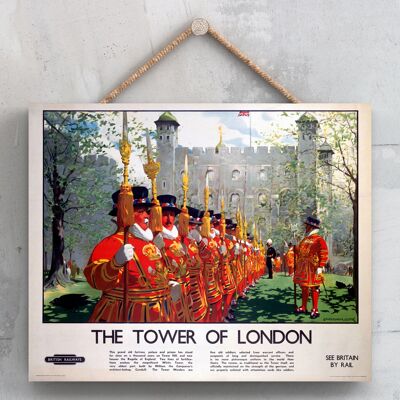 P0122 - Poster originale della National Railway della Torre di Londra su una targa con decorazioni vintage
