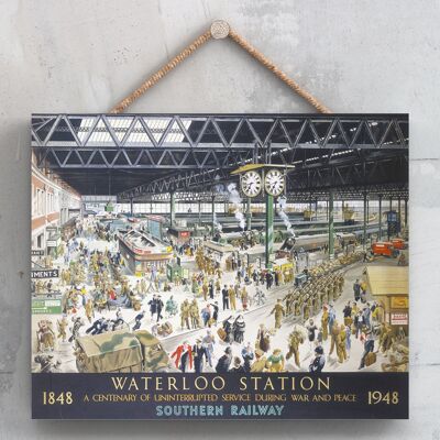 P0125 - London Waterloo Station Poster originale della National Railway su una targa con decorazioni vintage