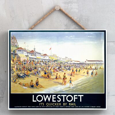 P0126 - Poster della ferrovia nazionale originale di Lowesoft Beach su una targa con decorazioni vintage