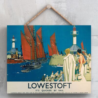 P0128 - Afiche original del Ferrocarril Nacional de Lowestoft Boats en una placa con decoración vintage