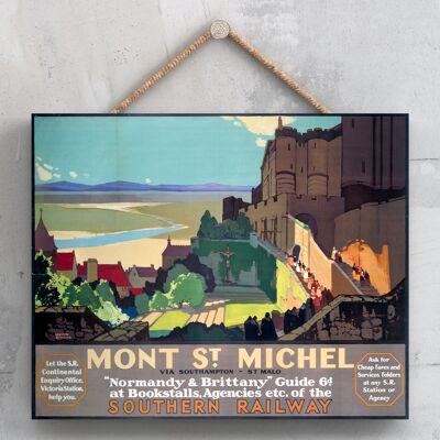 P0131 - Mont St Michel Via Southampton Poster originale della National Railway su una targa con decorazioni vintage