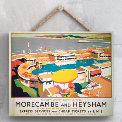 P0132 - Morecambe und Heysham Progressive Original National Railway Poster auf einer Plakette im Vintage-Dekor