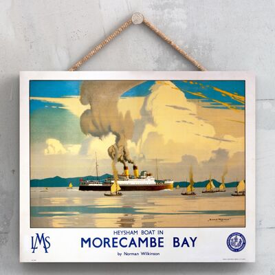 P0133 - Cartel del Ferrocarril Nacional Original de la Bahía de Morecambe en una placa de decoración vintage