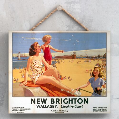 P0134 - New Brighton Wallasey Beach View Lady Child Original National Railway Poster On A Plaque Vintage Decor