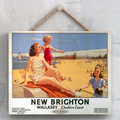 P0134 - New Brighton Wallasey Beach View Lady Child Original National Railway Poster On A Plaque Vintage Decor