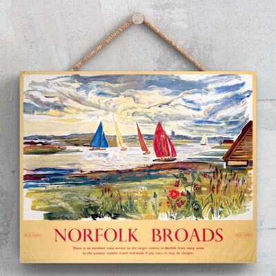 P0136 - Norfolk Broads Raymond Piper Póster de ferrocarril nacional original en una placa de decoración vintage