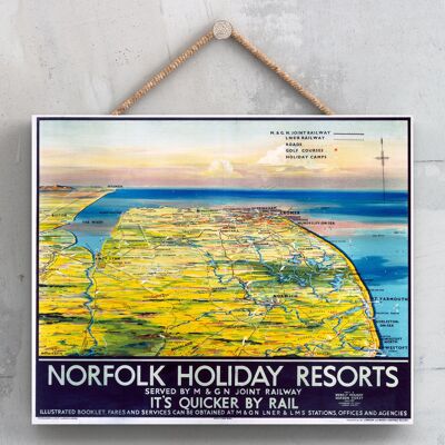 P0137 - Cartel original del Ferrocarril Nacional de Norfolk Holiday Resorts en una placa de decoración vintage