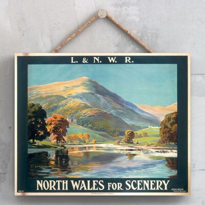 P0141 - Norte de Gales para el paisaje Cartel original del ferrocarril nacional en una placa Decoración vintage
