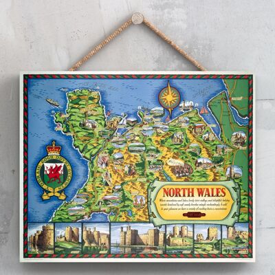 P0142 - Mappa del Galles del Nord Ferrovie britanniche Poster originale delle ferrovie nazionali su una targa con decorazioni vintage