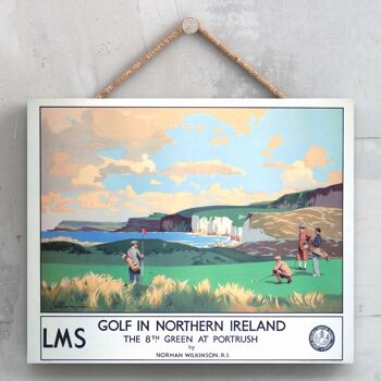 P0144 - Affiche originale des chemins de fer nationaux de golf d'Irlande du Nord sur une plaque décor vintage 1