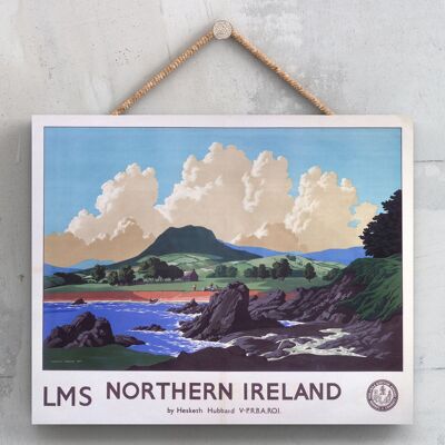 P0145 - Poster originale della National Railway del fiume Irlanda del Nord su una targa con decorazioni vintage