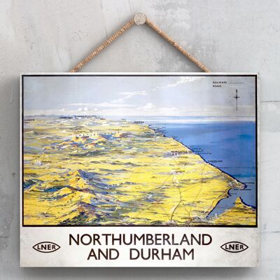 P0146 - Poster originale della National Railway di Northumberland e Durham su una targa con arredamento vintage