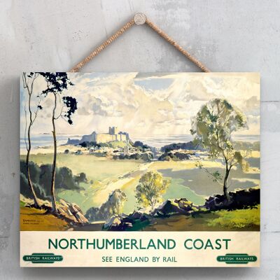 P0147 - Northumberland Coast Poster originale della ferrovia nazionale su una targa con decorazioni vintage