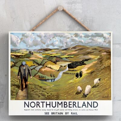 P0149 - Poster della National Railway originale della contea settentrionale di Northumberland su una targa con decorazioni vintage