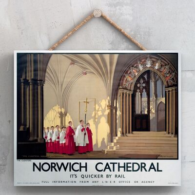 P0150 - Claustro de la Catedral de Norwich Póster Original del Ferrocarril Nacional en una Placa Decoración Vintage