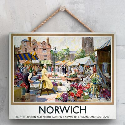 P0151 - Cartel original del ferrocarril nacional del mercado de Norwich en una placa de decoración vintage
