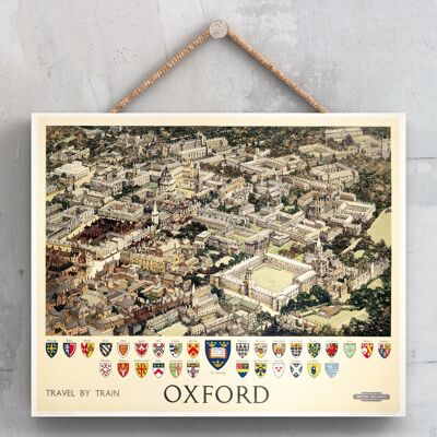 P0152 - Póster de Oxford Colleges From Above Original National Railway en una placa con decoración vintage