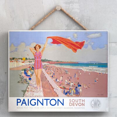 P0155 - Poster originale della National Railway di Paignton Devon su una targa con decorazioni vintage