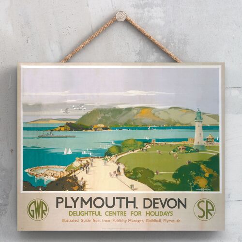 P0156 - Plymouth Lighthouse Original National Railway Poster On A Plaque Vintage Decor