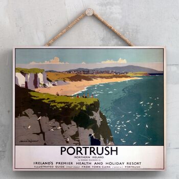 P0157 - Affiche originale des chemins de fer nationaux de Portrush en Irlande du Nord sur une plaque décor vintage 1