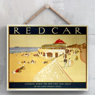 P0159 - Afiche original del Ferrocarril Nacional de Redcar en una placa con decoración vintage