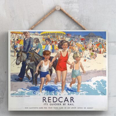 P0160 - Redcar Children Original National Railway Poster auf einer Plakette im Vintage-Dekor