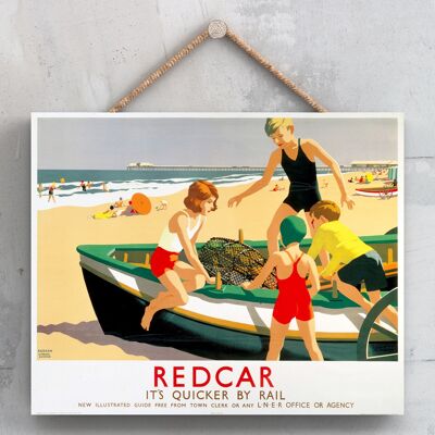 P0161 - Redcar Kids On Boat Póster original del ferrocarril nacional en una placa de decoración vintage