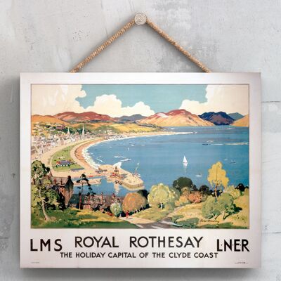 P0166 - Royal Rothesay Holiday Poster originale della National Railway su una targa con decorazioni vintage