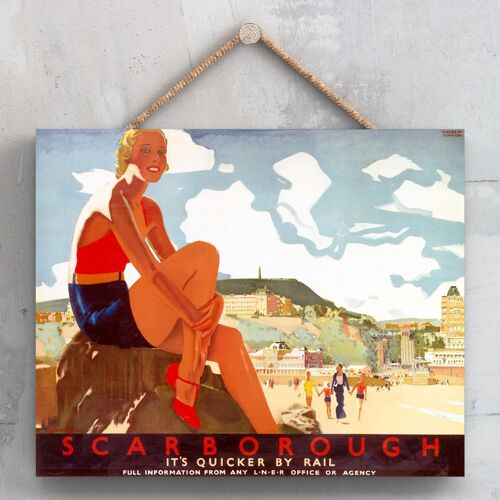 P0171 - Scarborough Beach Scene Original National Railway Poster On A Plaque Vintage Decor