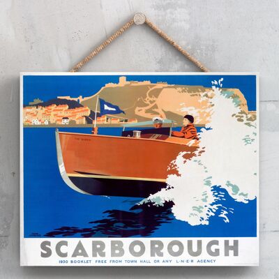 P0172 - Cartel del ferrocarril nacional original del barco de Scarborough en una placa de decoración vintage
