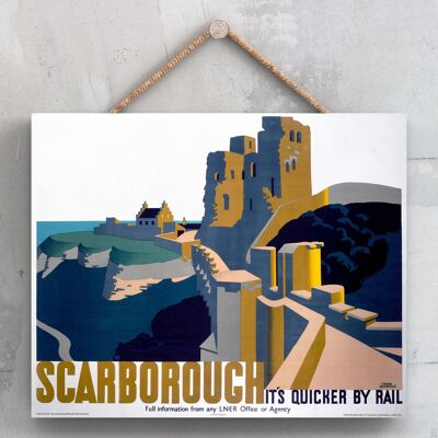 P0173 - Cartel original del ferrocarril nacional del castillo de Scarborough en una placa de decoración vintage