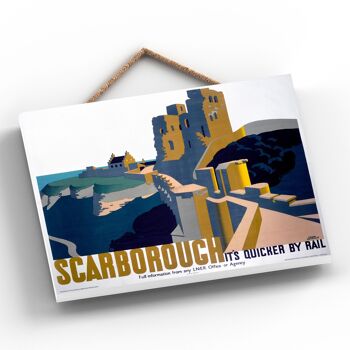 P0173 - Affiche originale du chemin de fer national du château de Scarborough sur une plaque décor vintage 2