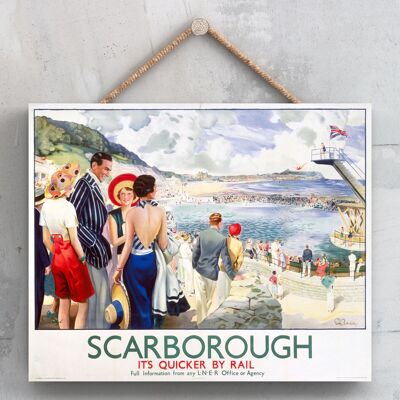 P0175 - Scarborough Divers Poster originale della ferrovia nazionale su una targa con decorazioni vintage