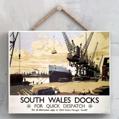 P0181 - Cartel original del ferrocarril nacional de South Wales Docks en una placa de decoración vintage