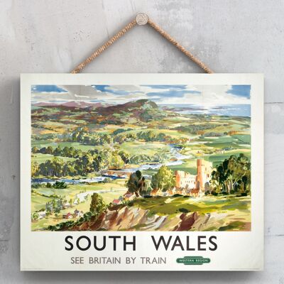 P0182 - Poster della ferrovia nazionale originale della regione occidentale del Galles del sud su una targa con decorazioni vintage