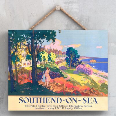P0183 - Poster originale della National Railway di Southend On Sea su una targa con decorazioni vintage