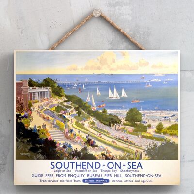 P0184 - Southend On Sea View Affiche originale des chemins de fer nationaux sur une plaque décor vintage