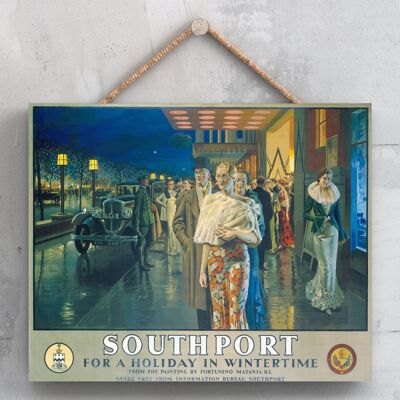 P0186 - Southport para unas vacaciones en invierno Póster de ferrocarril nacional original en una placa de decoración vintage