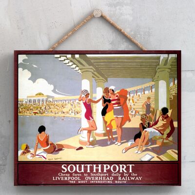 P0187 - Southport Pool Poster originale della National Railway su una targa con decorazioni vintage