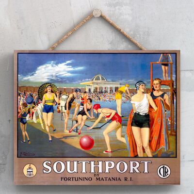 P0188 - Southport Swim Poster originale della National Railway su una targa con decorazioni vintage
