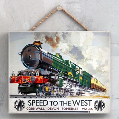 P0189 - Geschwindigkeit nach Westen Original National Railway Poster auf einer Plakette im Vintage-Dekor