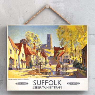 P0196 - Affiche originale du chemin de fer national du Suffolk Kersey sur une plaque décor vintage